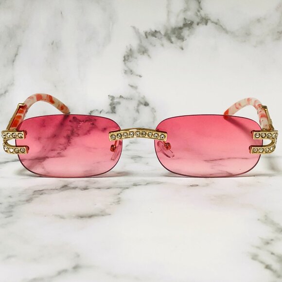 Men Women Sunglasses Red Lens Fashion Designer New Style Square Rimless Lentes - Picture 3 of 3